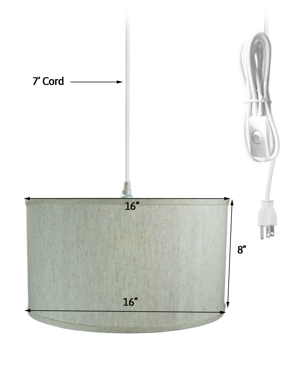 1 Light Swag Plug-In Pendant 16"w Textured Oatmeal Shade, 17' White Cord - Image 2