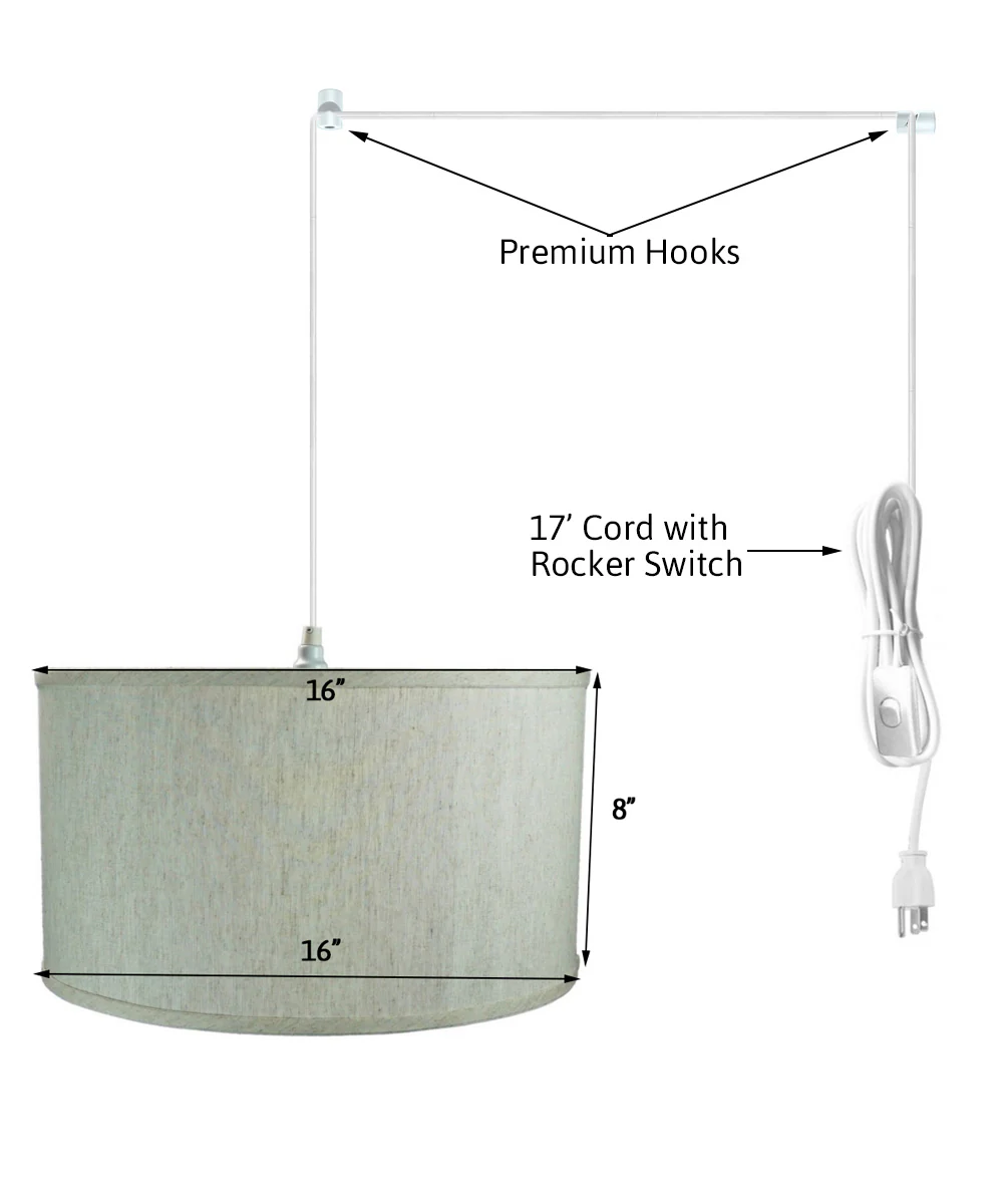 1 Light Swag Plug-In Pendant 16"w Textured Oatmeal Shade, 17' White Cord - Image 6