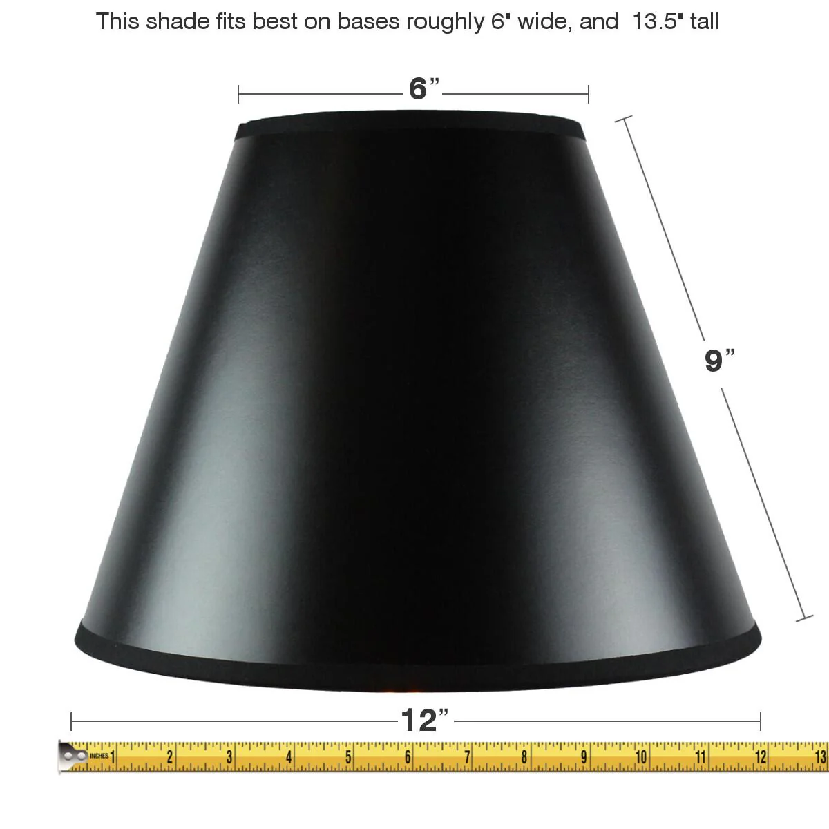 6x12x9.5 SLIP UNO FITTER Bold Black with True Gold Lining Hard Back Empire Lampshade - Image 2