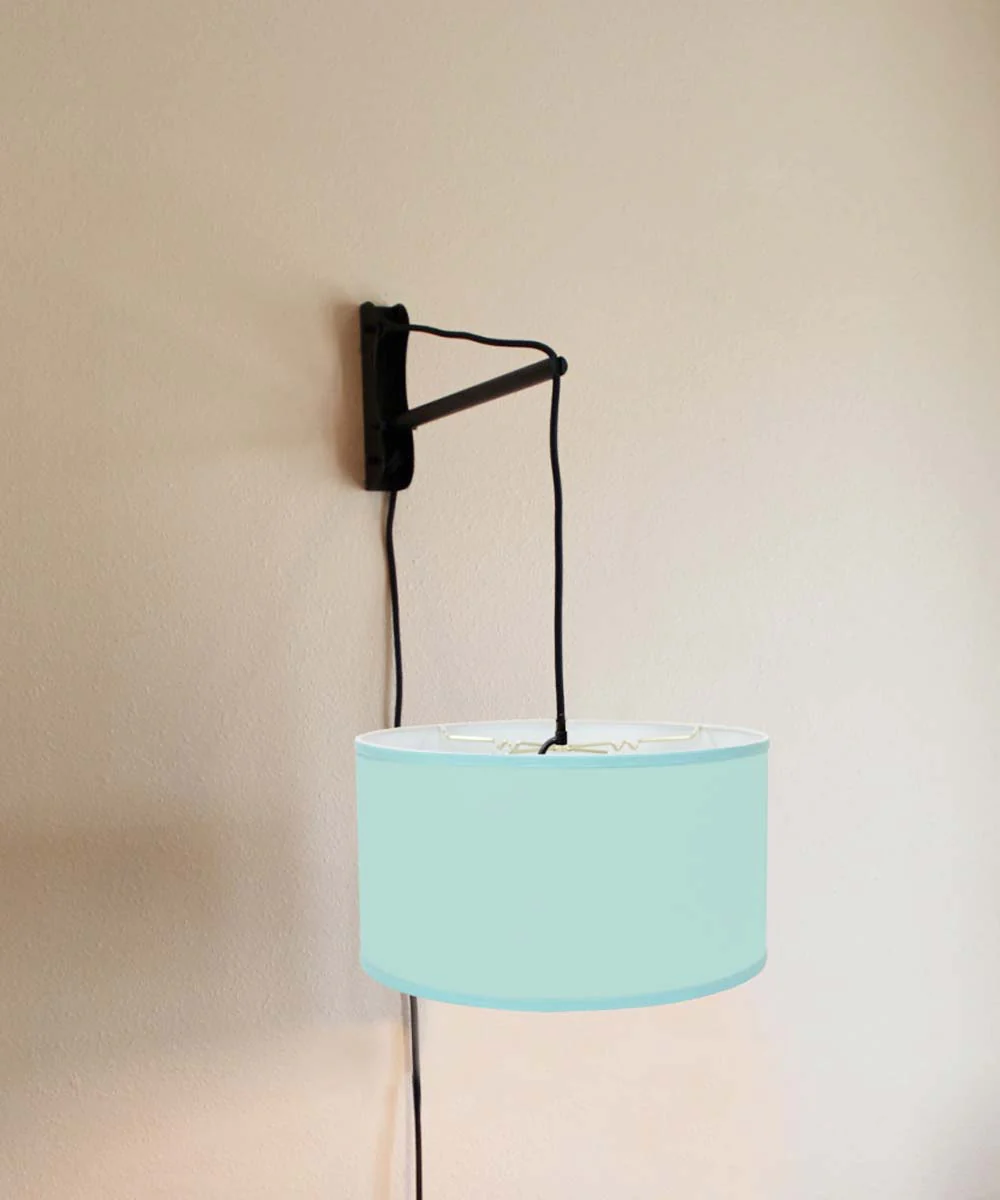 MAST Plug-In Wall Mount Pendant, 1 Light Black Cord/Arm, Island Paradise Blue Shade 18x18x10 - Image 2