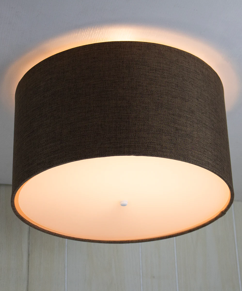 Moderne Flush Mount Conversion Kit 18"w Chocolate Burlap Shallow Drum Lampshade - Image 4