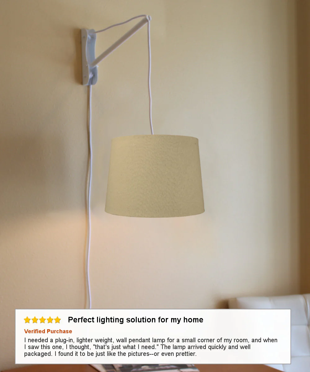 14"W MAST Plug-In Wall Mount Pendant 1 Light White Cord/Arm Sand Linen Shade - Image 3