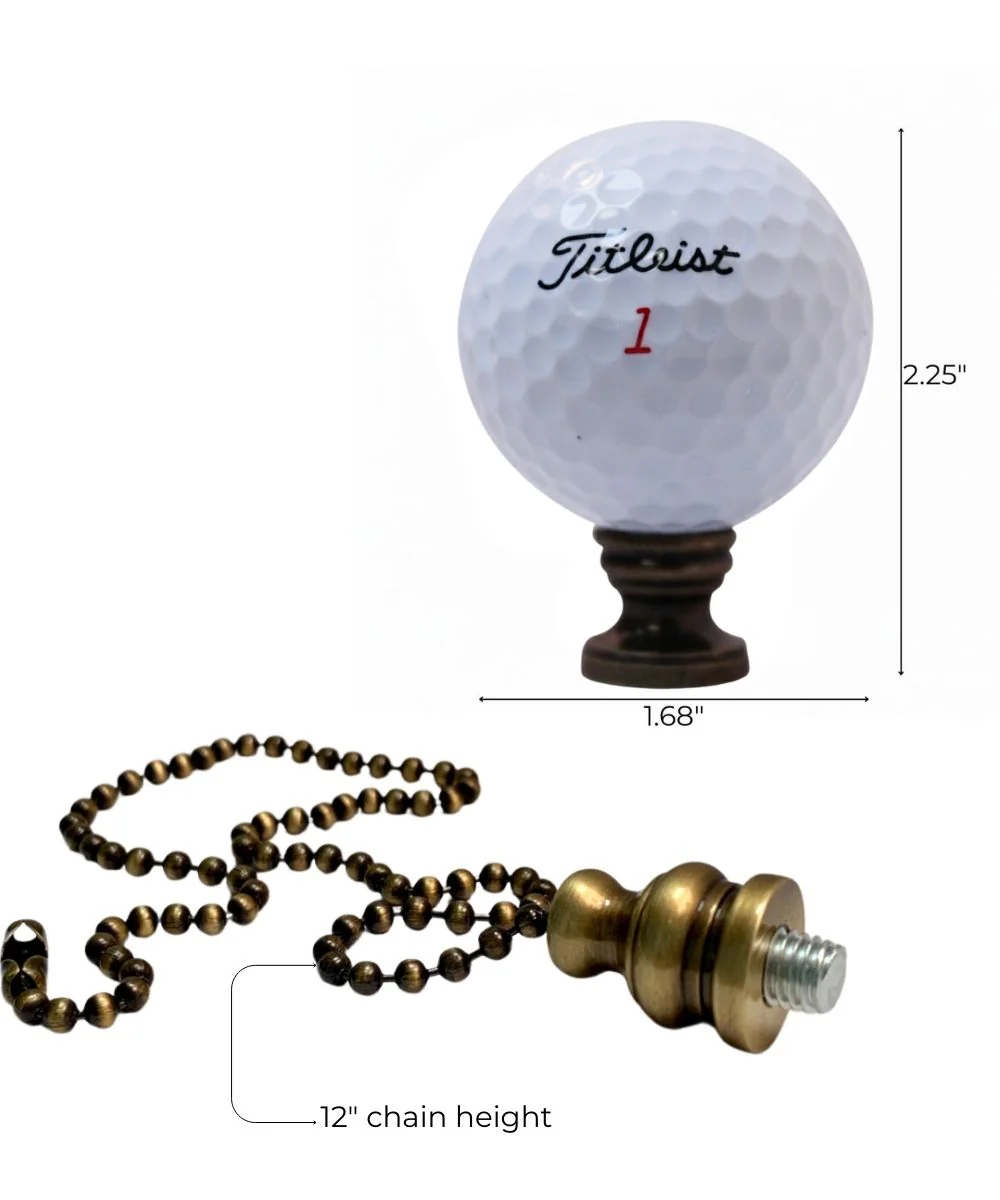 1"W Golf Ball Ceiling Fan Pull  with Antiqued Brass Chain - Image 3