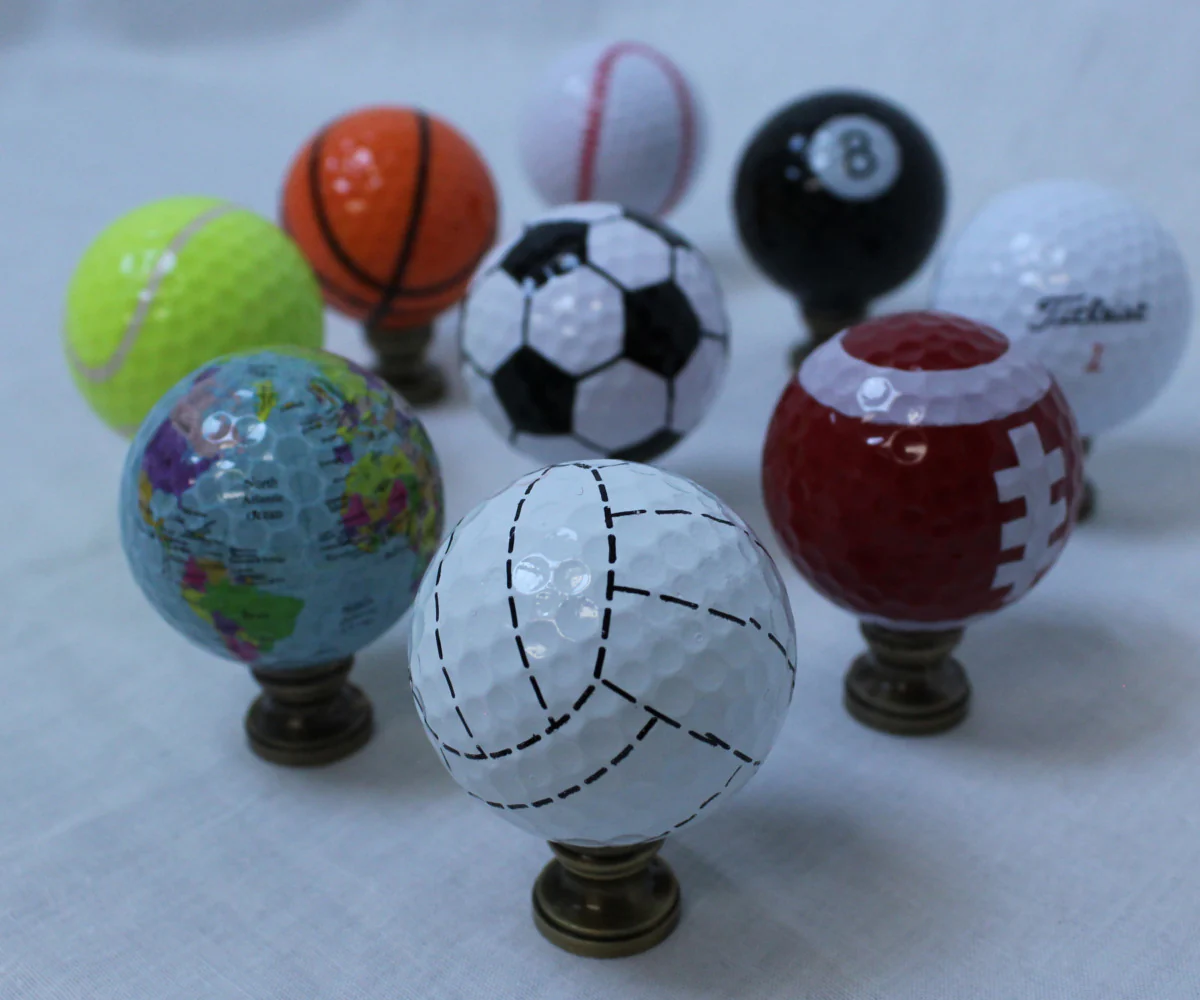2"H Volleyball Lamp Finial White with Black Stripes - Image 6