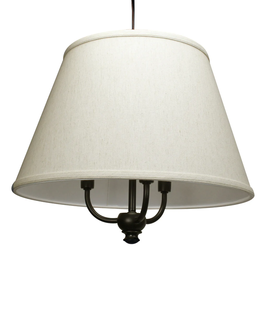 16"W Three light pendant in antique black Finish with Textured Oatmeal Slotted Pendant Empire Shade - Image 4