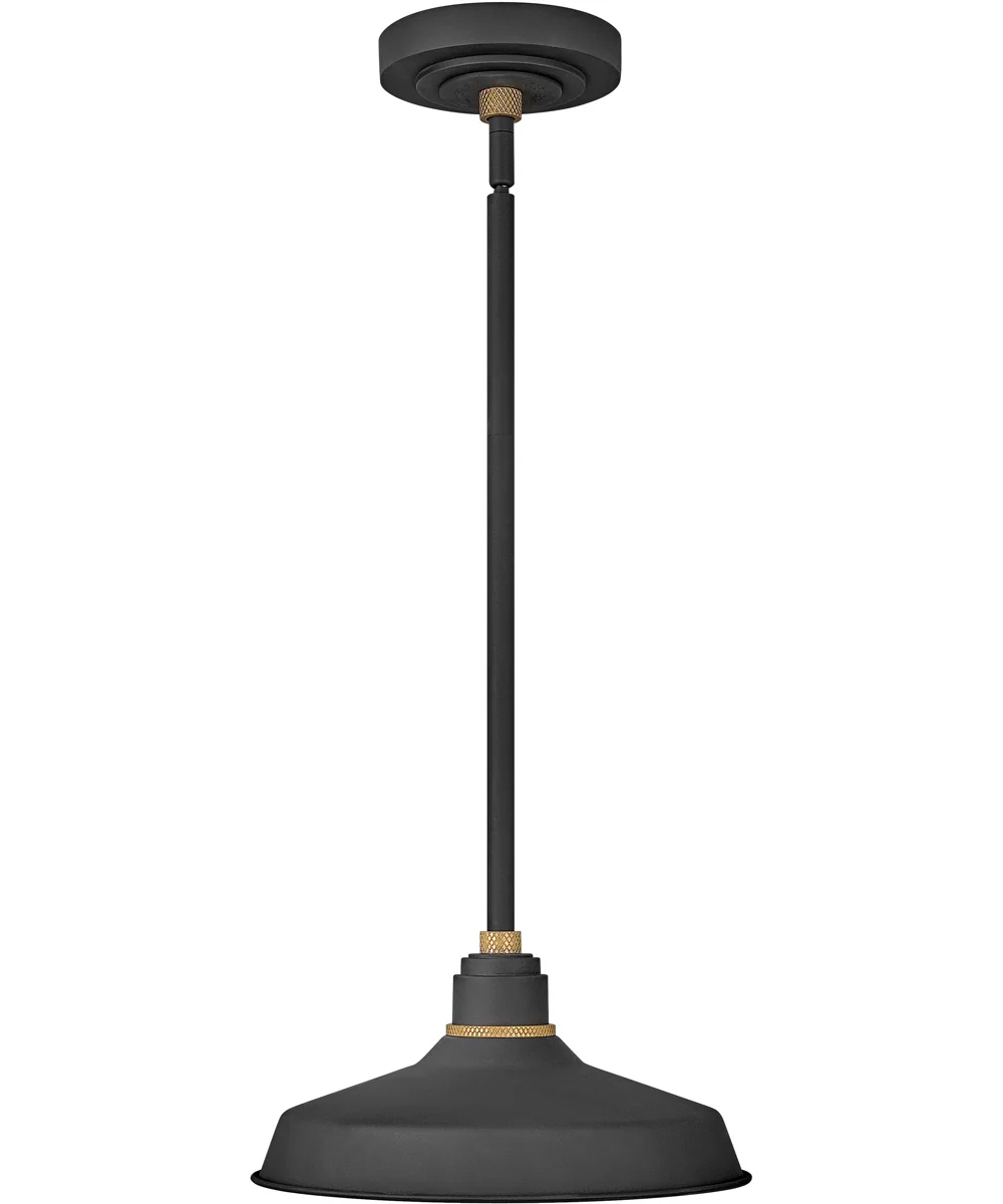 1-Light Outdoor Pendant Barn Light in Textured Black