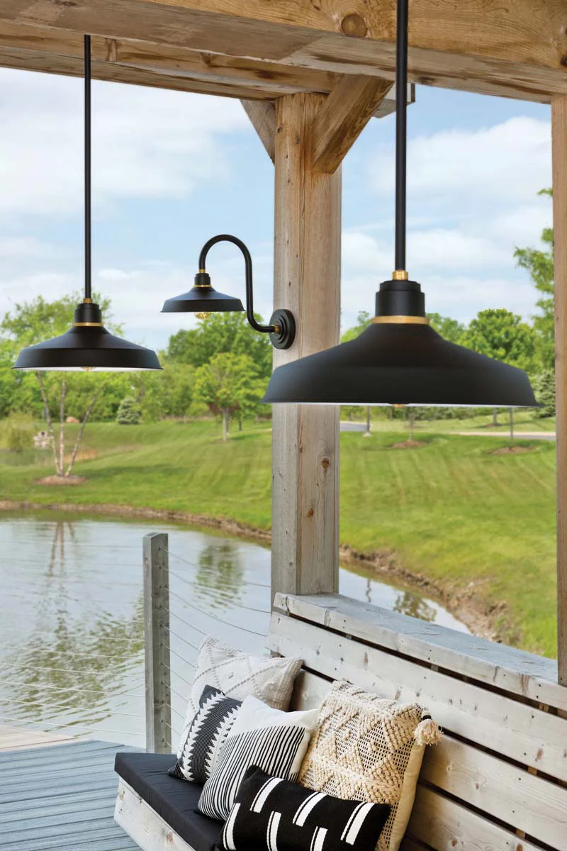 1-Light Outdoor Pendant Barn Light in Textured Black - Image 2