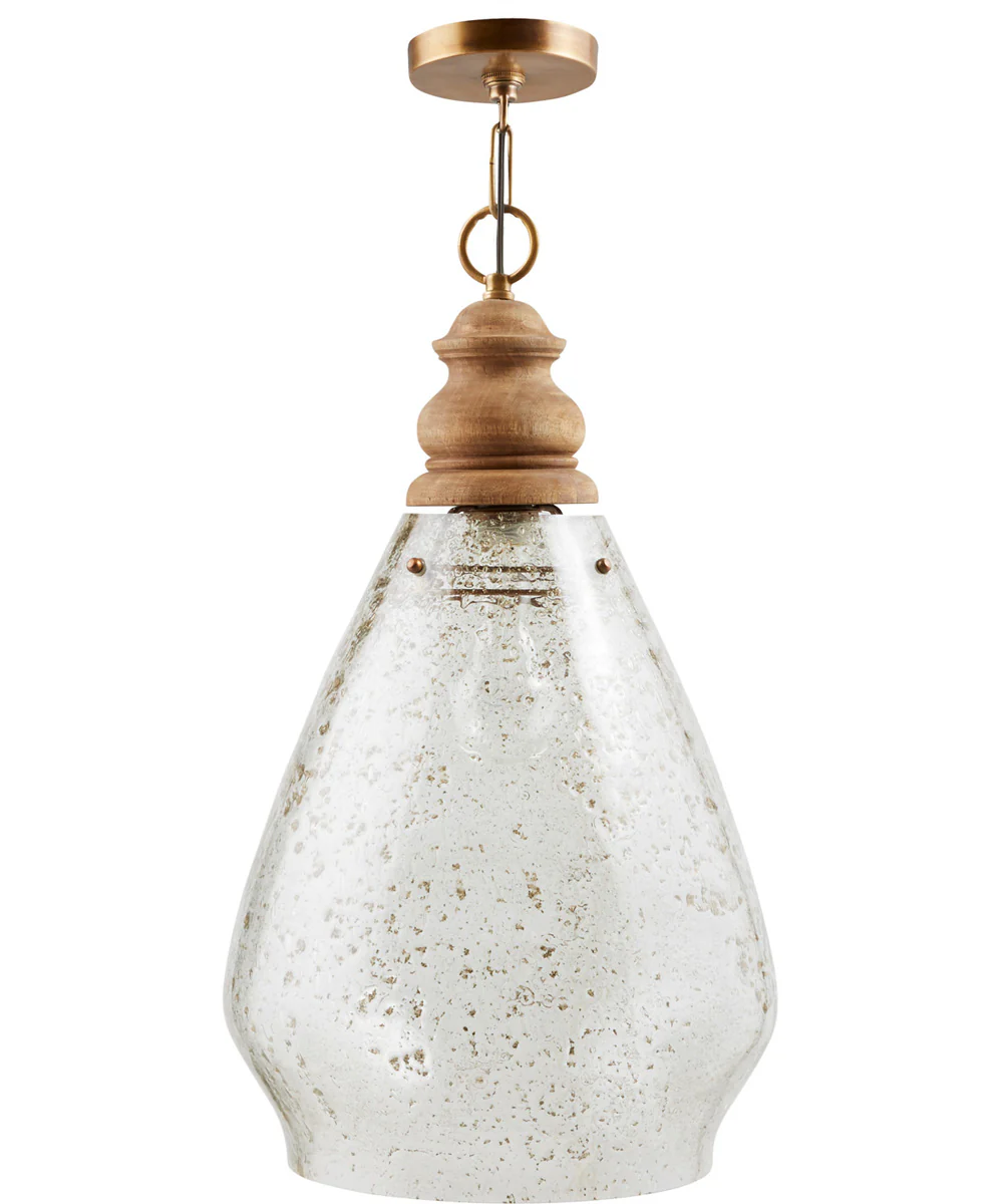 1-Light Pendant In Light Wood With Stone Seeded Glass