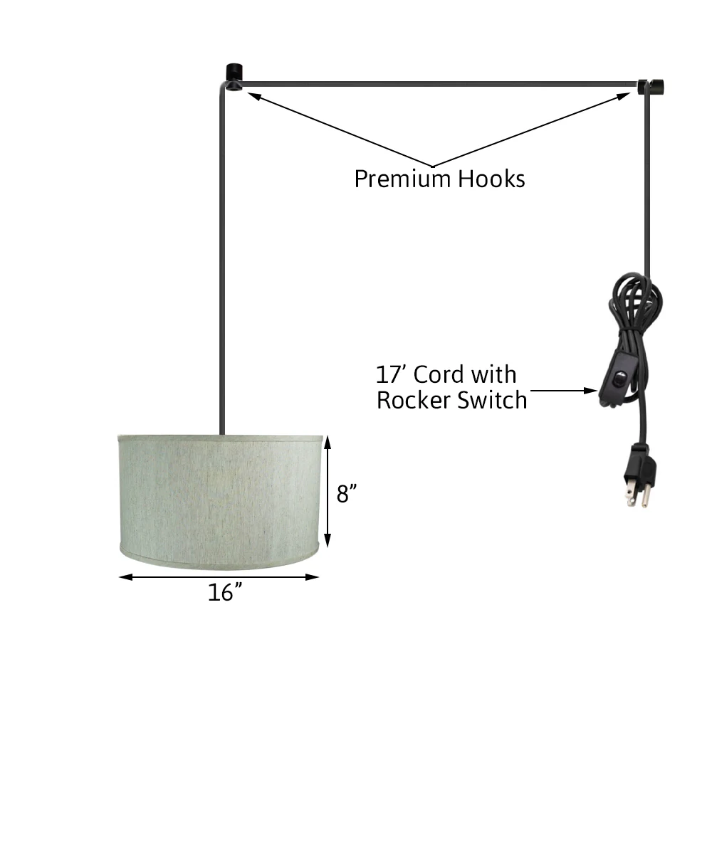 1 Light Swag Plug-In Pendant 16"w Textured Oatmeal Shade, 17' Black Cord - Image 2