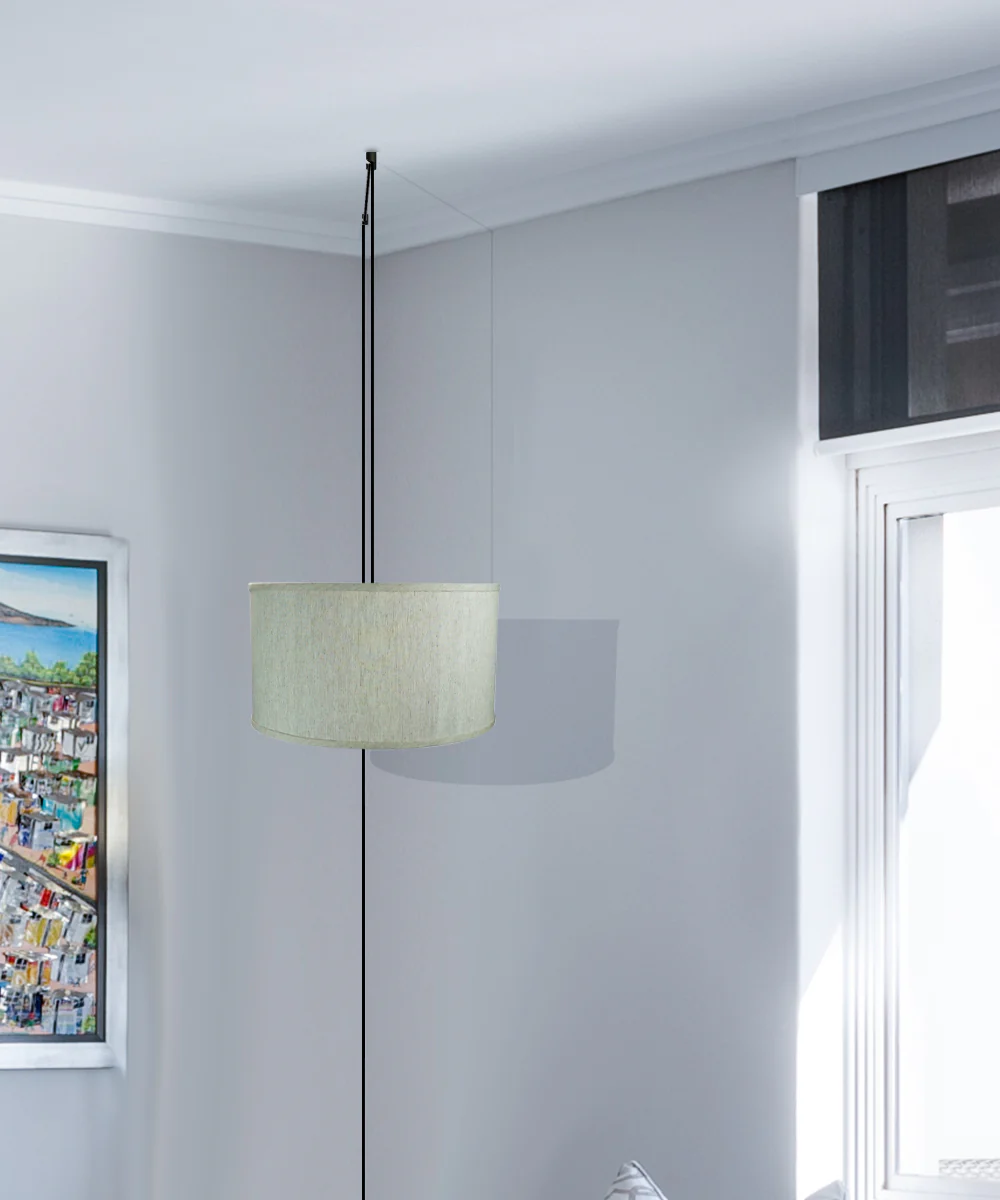 1 Light Swag Plug-In Pendant 16"w Textured Oatmeal Shade, 17' Black Cord - Image 3