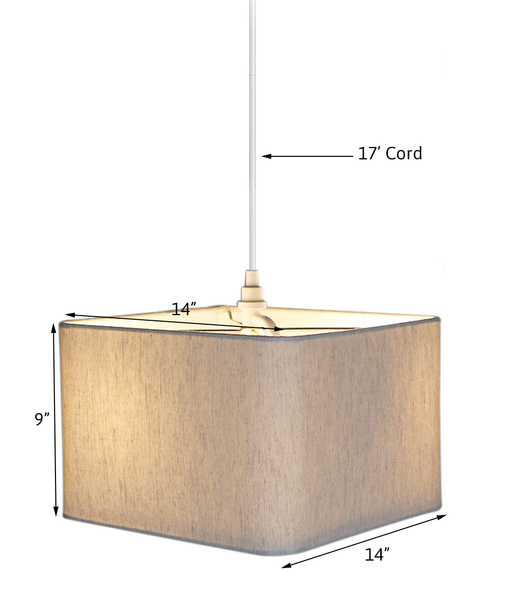 1 Light Swag Plug-In Pendant 14"w Rounded Corner Square Oatmeal Drum Shade, White Cord - Image 3