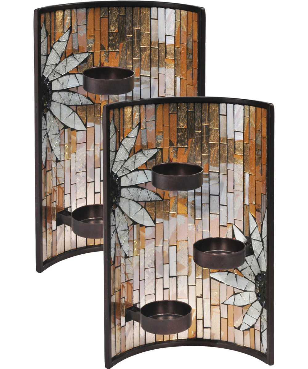 11 Inch H Sunflower 2-Piece Mosaic Art Glass Candle Holder