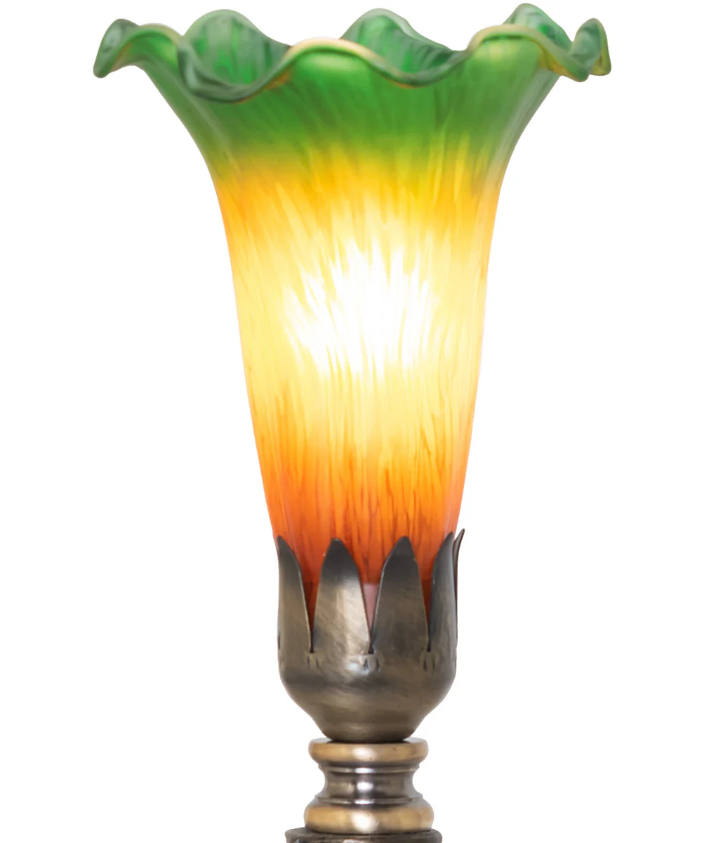 12" High Amber/Green Tiffany Pond Lily Cherub Mini Lamp - Image 3