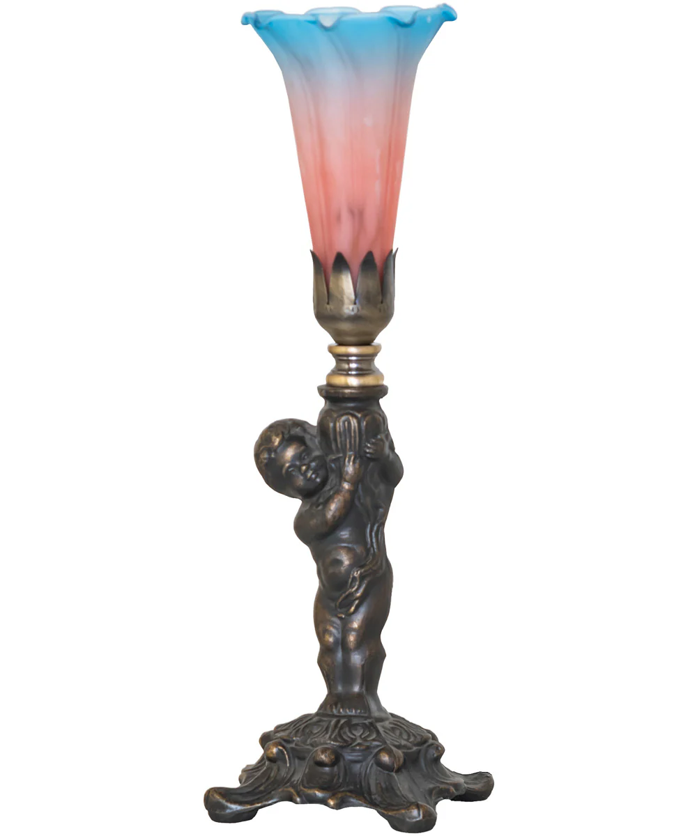 12" High Pink/Blue Tiffany Pond Lily Cherub Mini Lamp - Image 2
