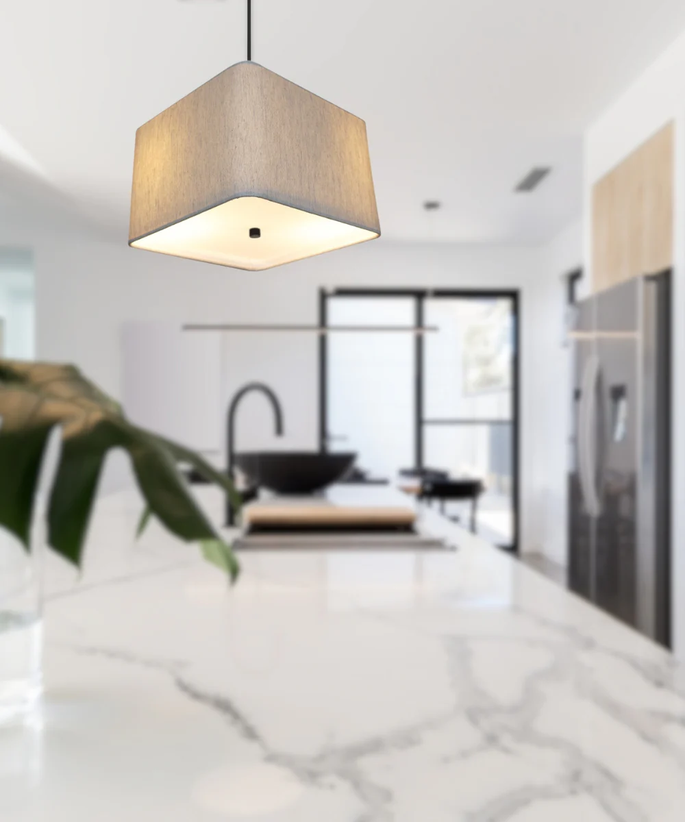 12" W 2 Light Pendant Rounded Corner Square Oatmeal Drum Shade with Diffuser, Black Cord - Image 4