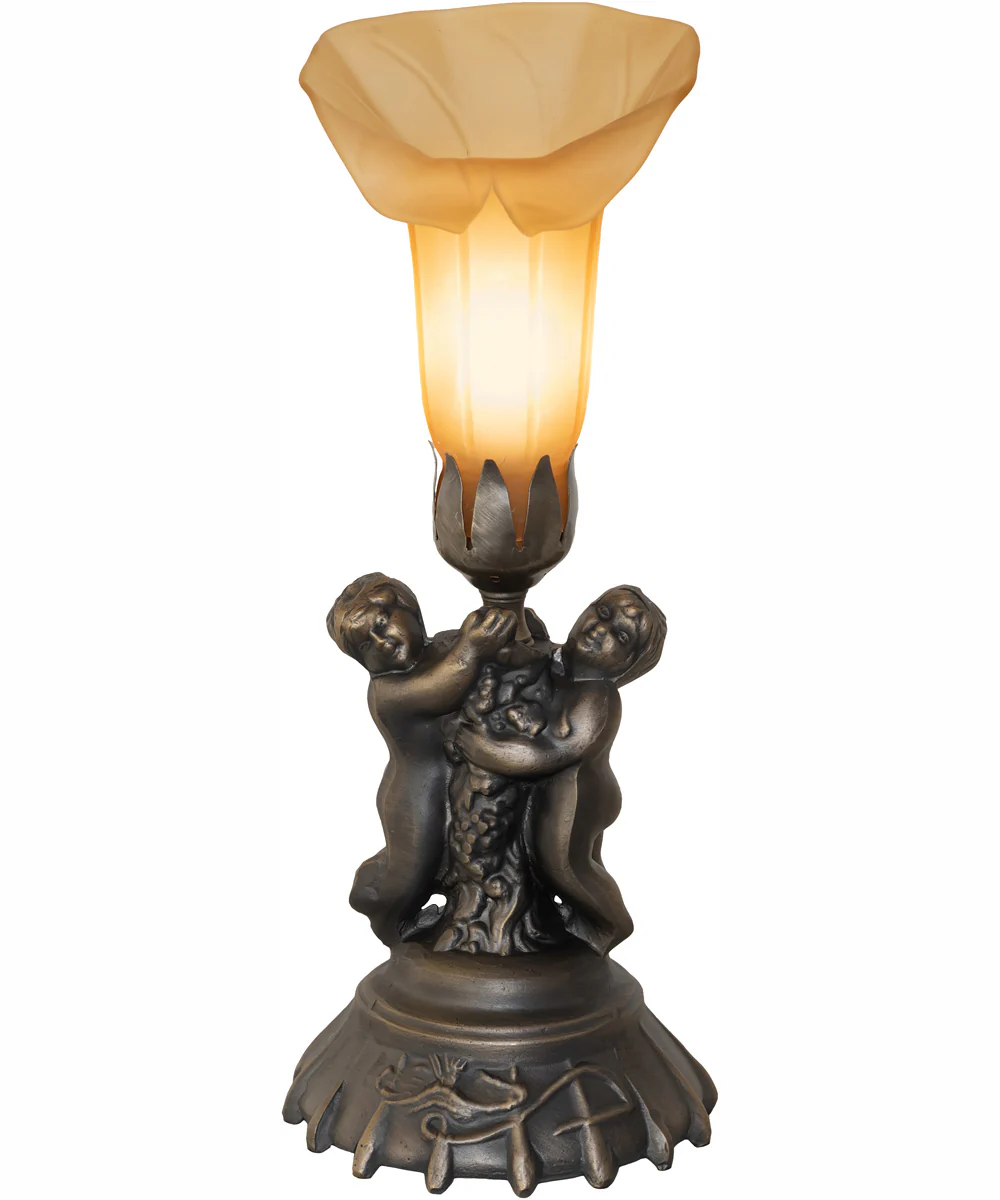 13" High Amber Tiffany Pond Lily Twin Cherub Accent Lamp - Image 2