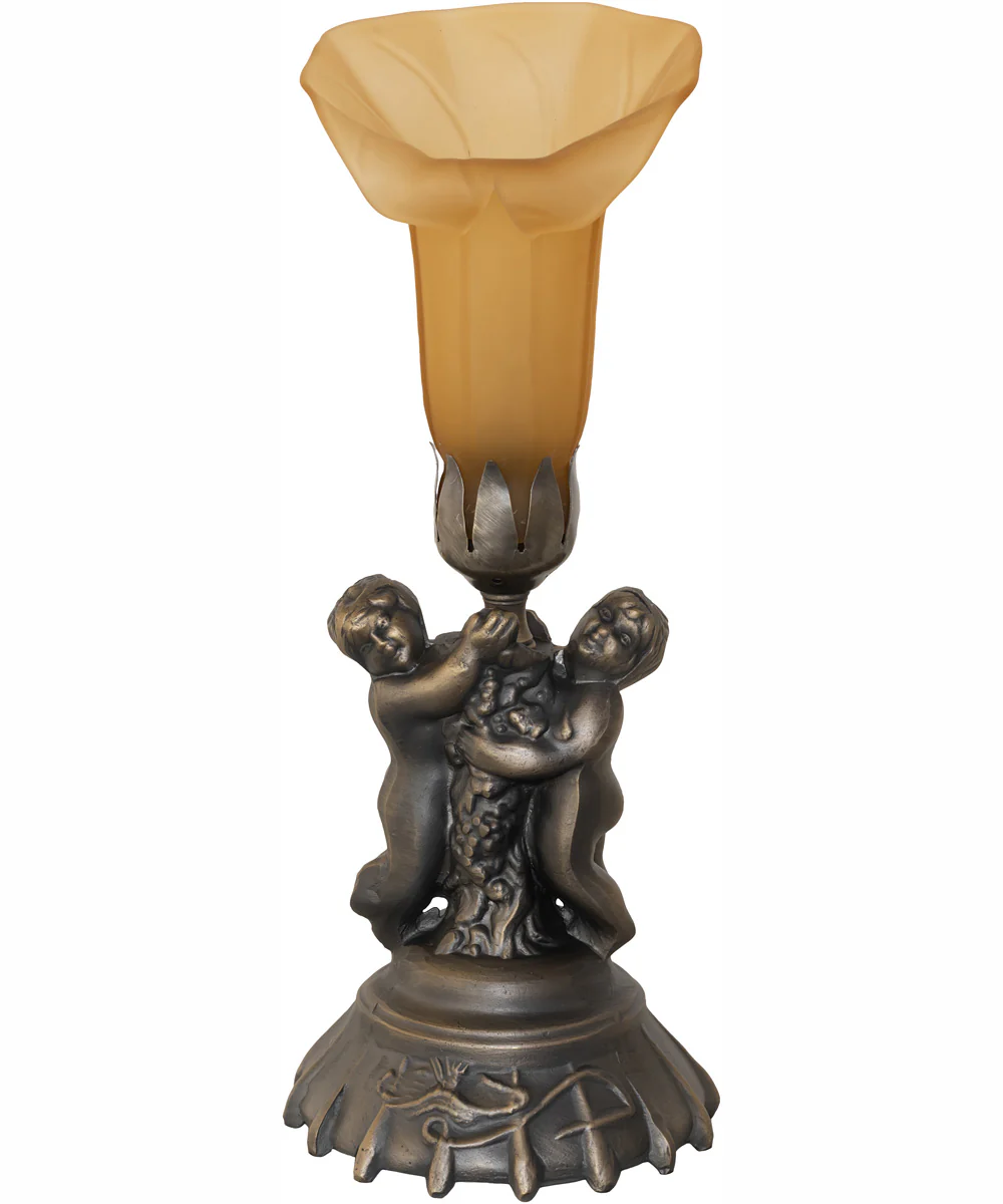 13" High Amber Tiffany Pond Lily Twin Cherub Accent Lamp - Image 3