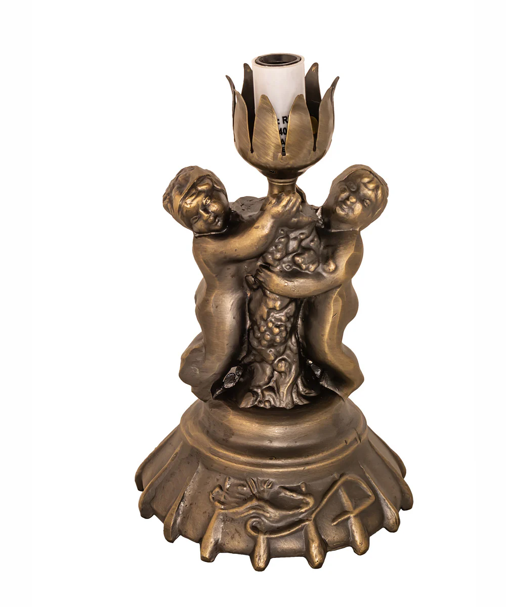 13" High Blue/White Pond Lily Twin Cherub Mini Lamp - Image 6