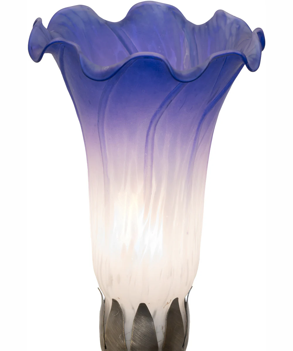 13" High Blue/White Tiffany Pond Lily Twin Cherub Accent Lamp - Image 8