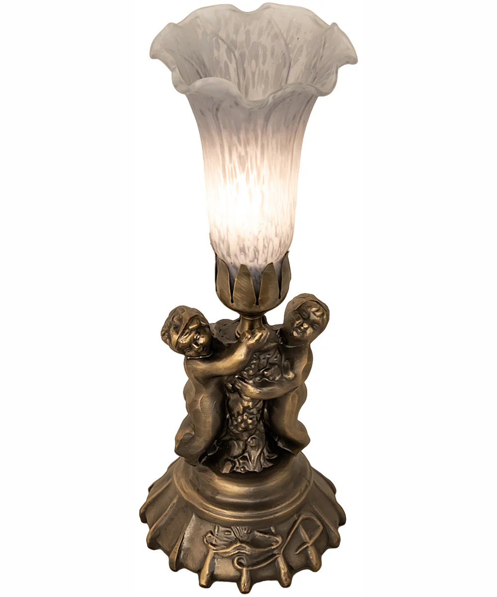 13" High Gray Tiffany Pond Lily Twin Cherub Accent Lamp - Image 2