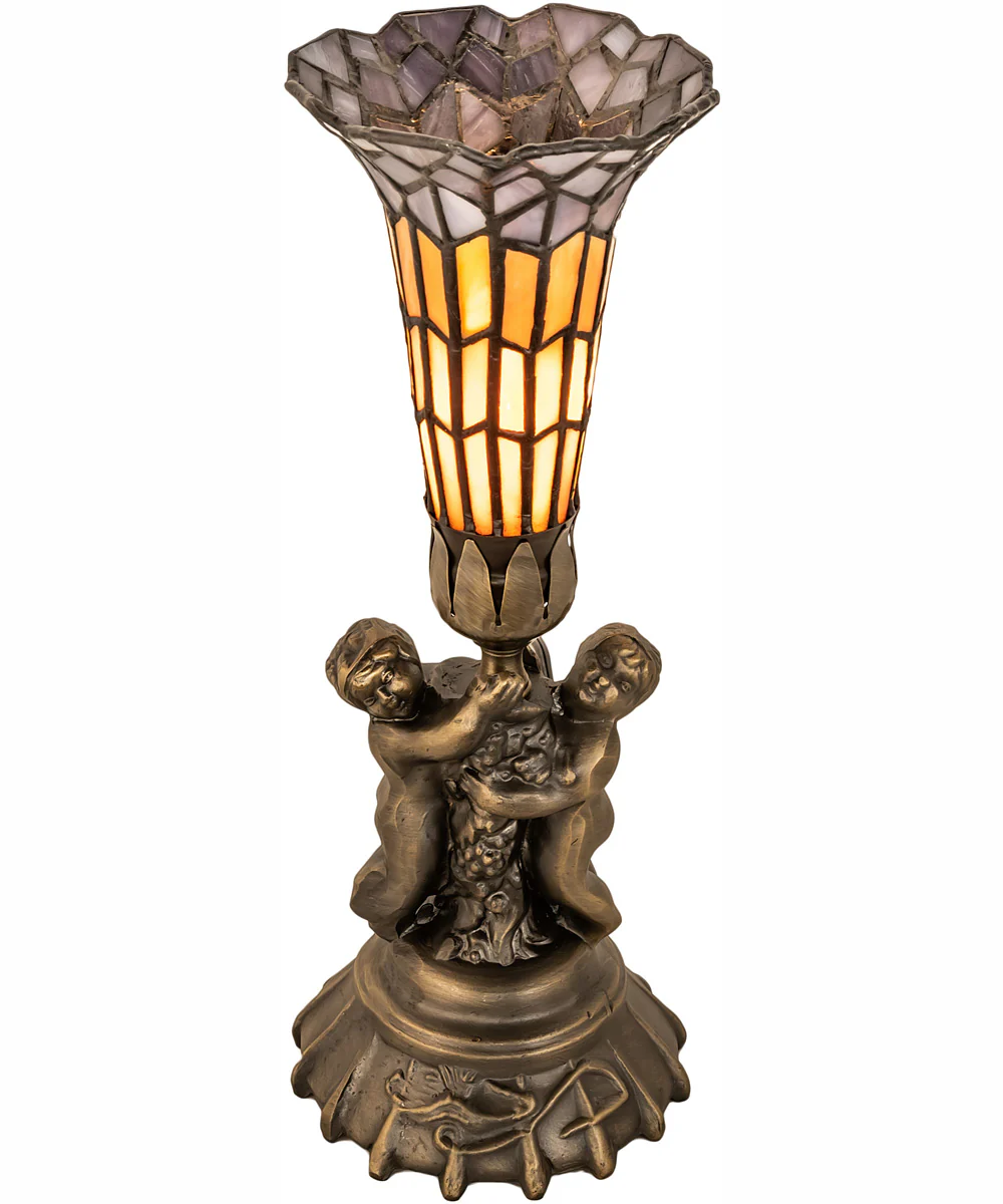 13" High Stained Glass Pond Lily Twin Cherub Accent Lamp - Image 2