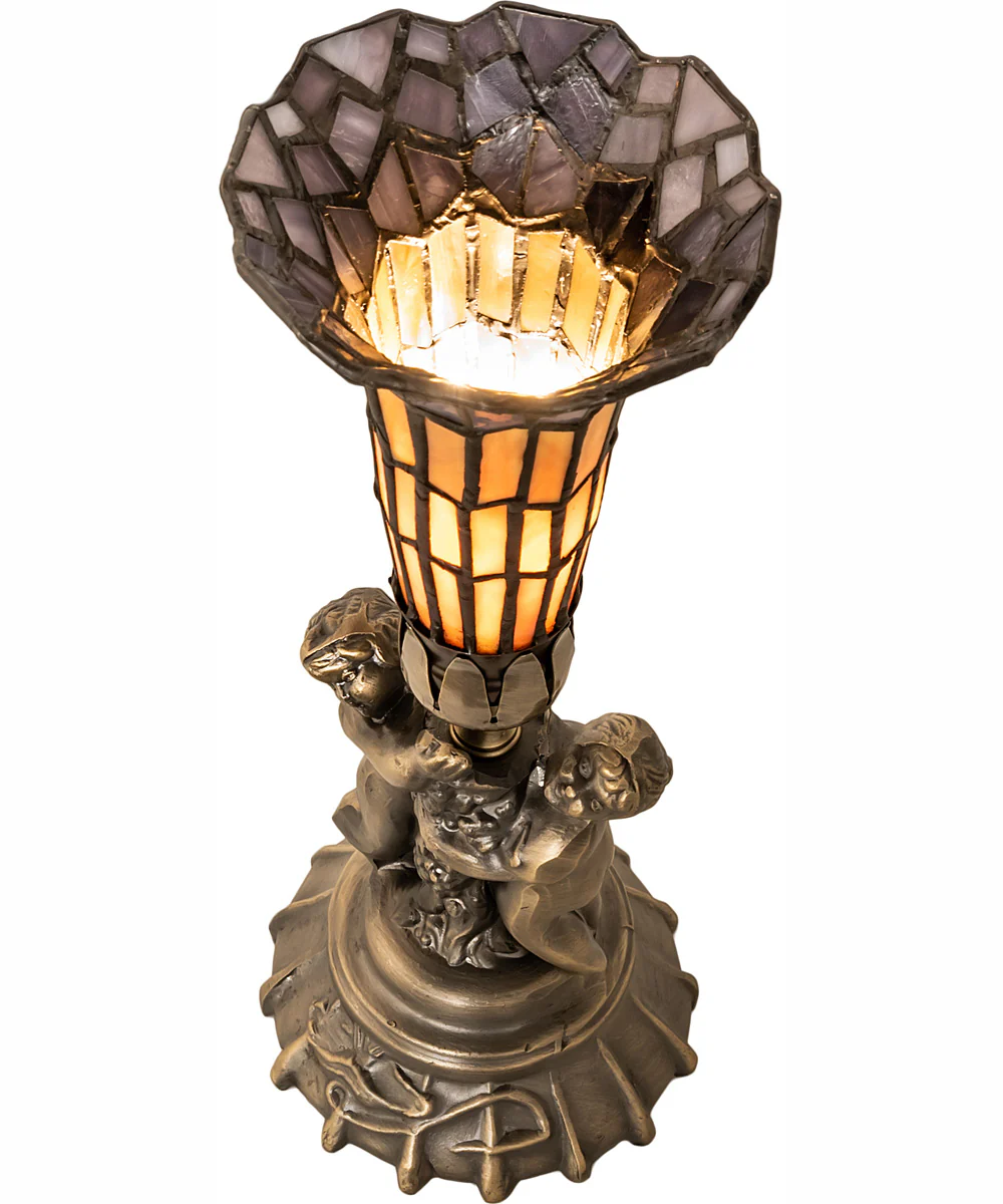 13" High Stained Glass Pond Lily Twin Cherub Accent Lamp - Image 4