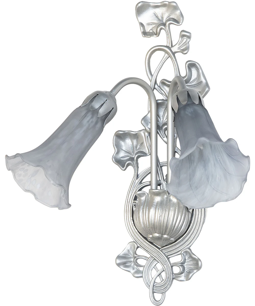 14" Wide Gray Tiffany Pond Lily 2 Light Wall Sconce - Image 2