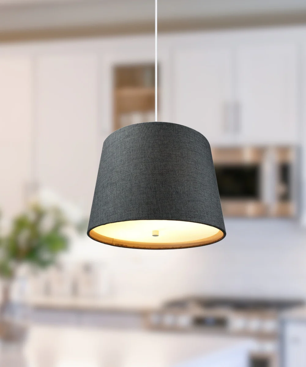 14" W 2 Light Pendant Granite Gray Burlap Shade with Diffuser, White Cord - Image 4