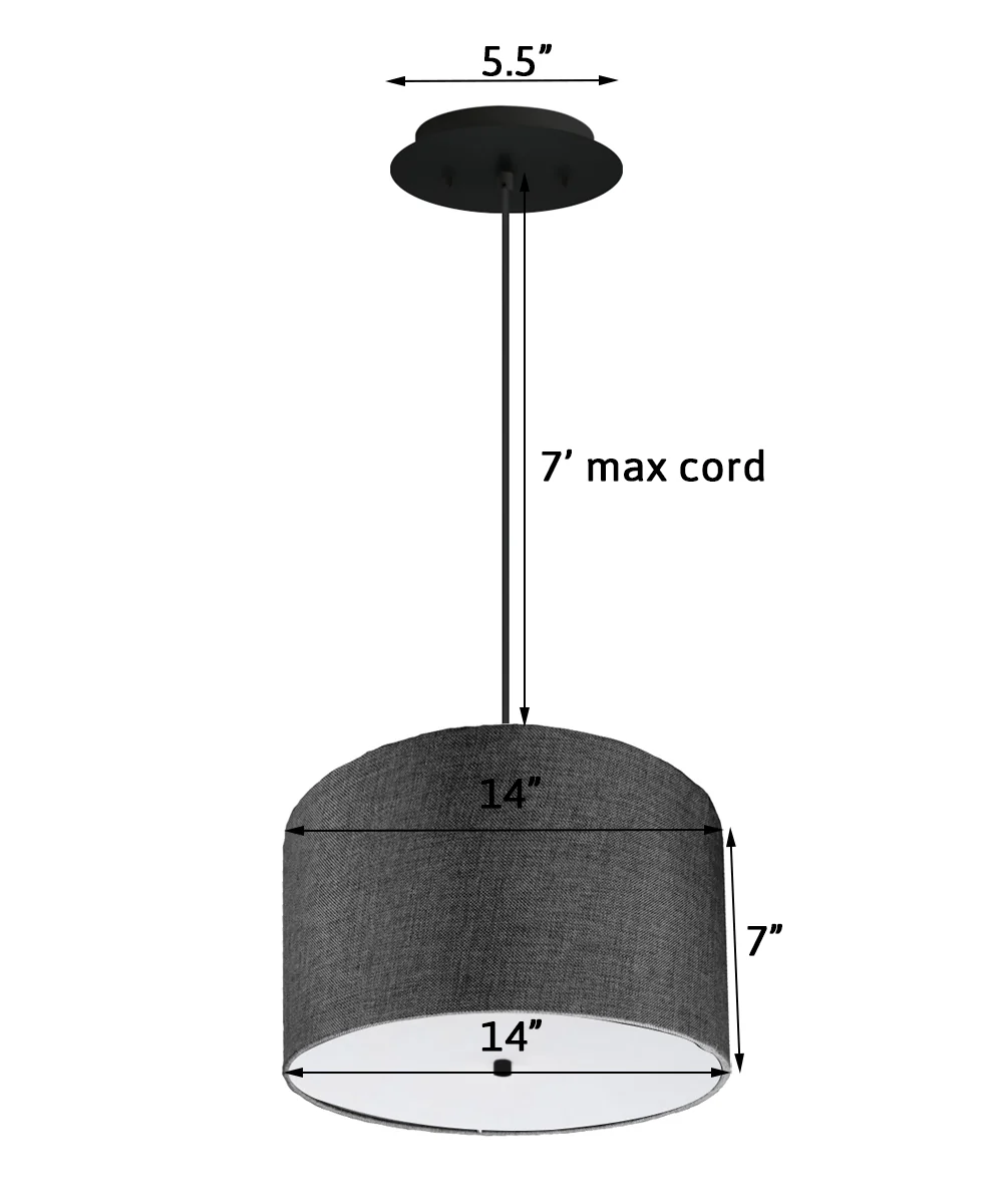 14" W 2 Light Pendant Granite Gray Shade with Diffuser, Black Cord - Image 2