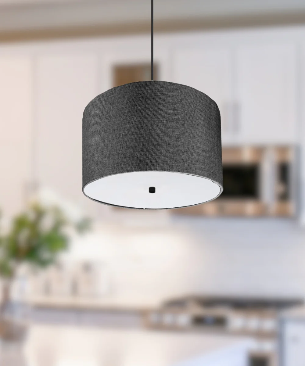 14" W 2 Light Pendant Granite Gray Shade with Diffuser, Black Cord - Image 4