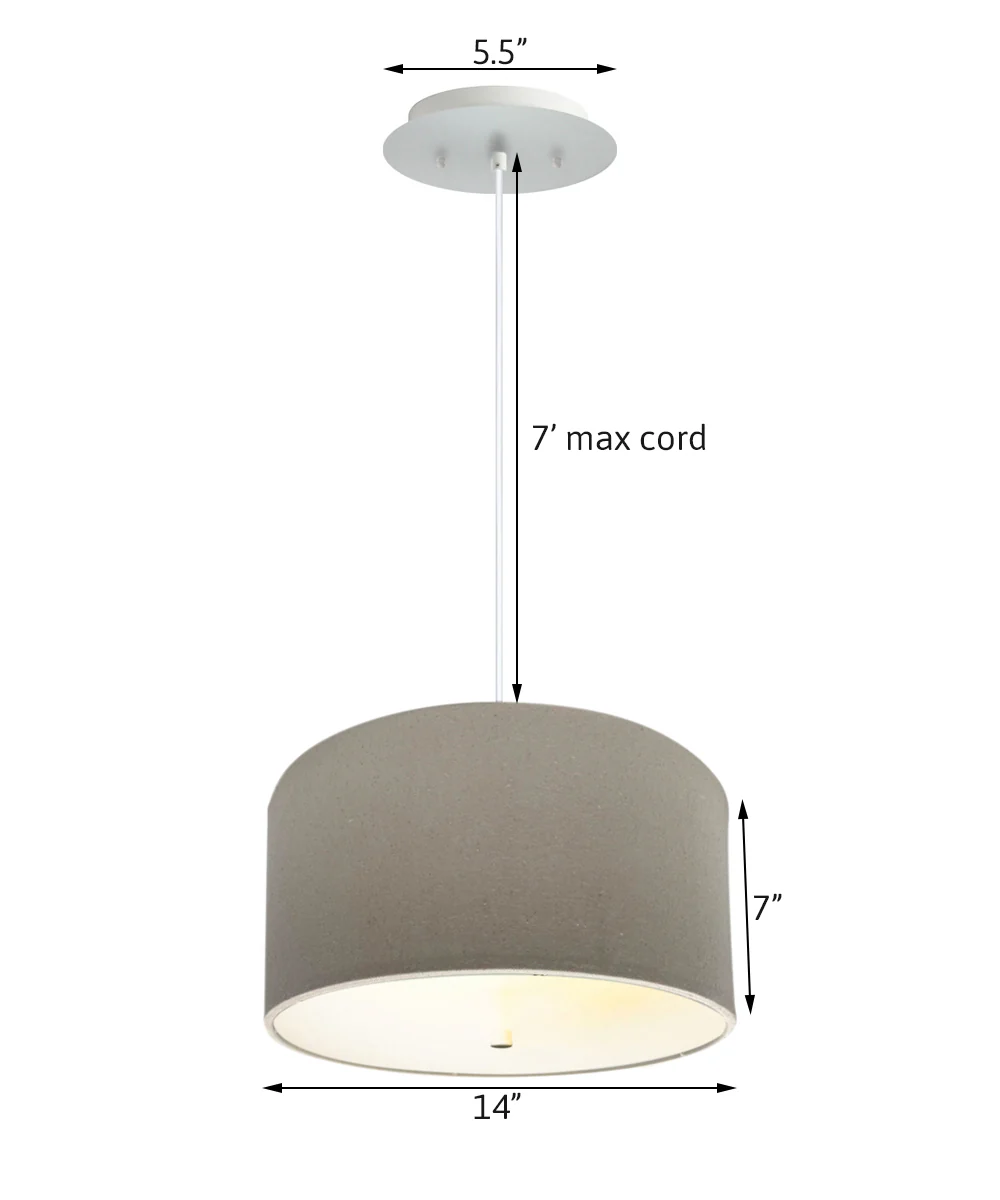 14" W 2 Light Pendant Light Oatmeal Shade with Diffuser, White Cord - Image 2
