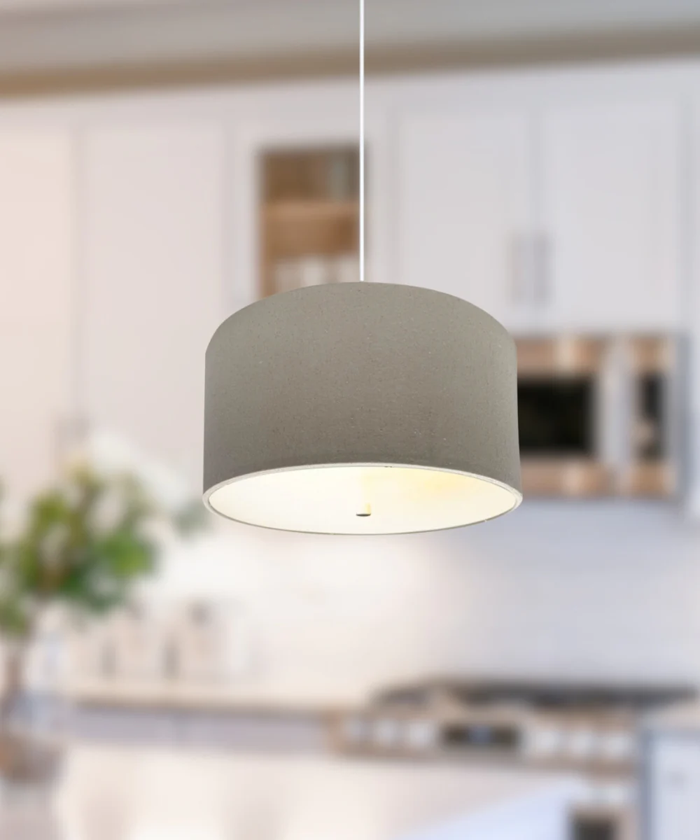14" W 2 Light Pendant Light Oatmeal Shade with Diffuser, White Cord - Image 4