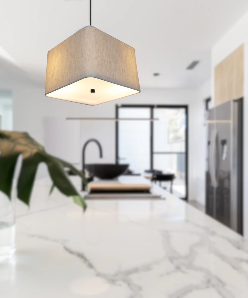 14" W 2 Light Pendant Rounded Corner Square Oatmeal Drum Shade with Diffuser, Black Cord - Image 4