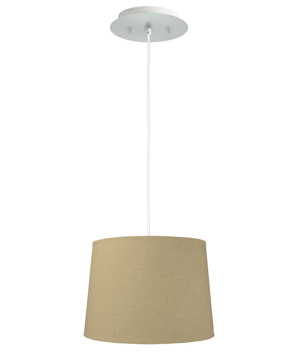 14" W 2 Light Pendant Sand Linen Shade with Diffuser, White Cord