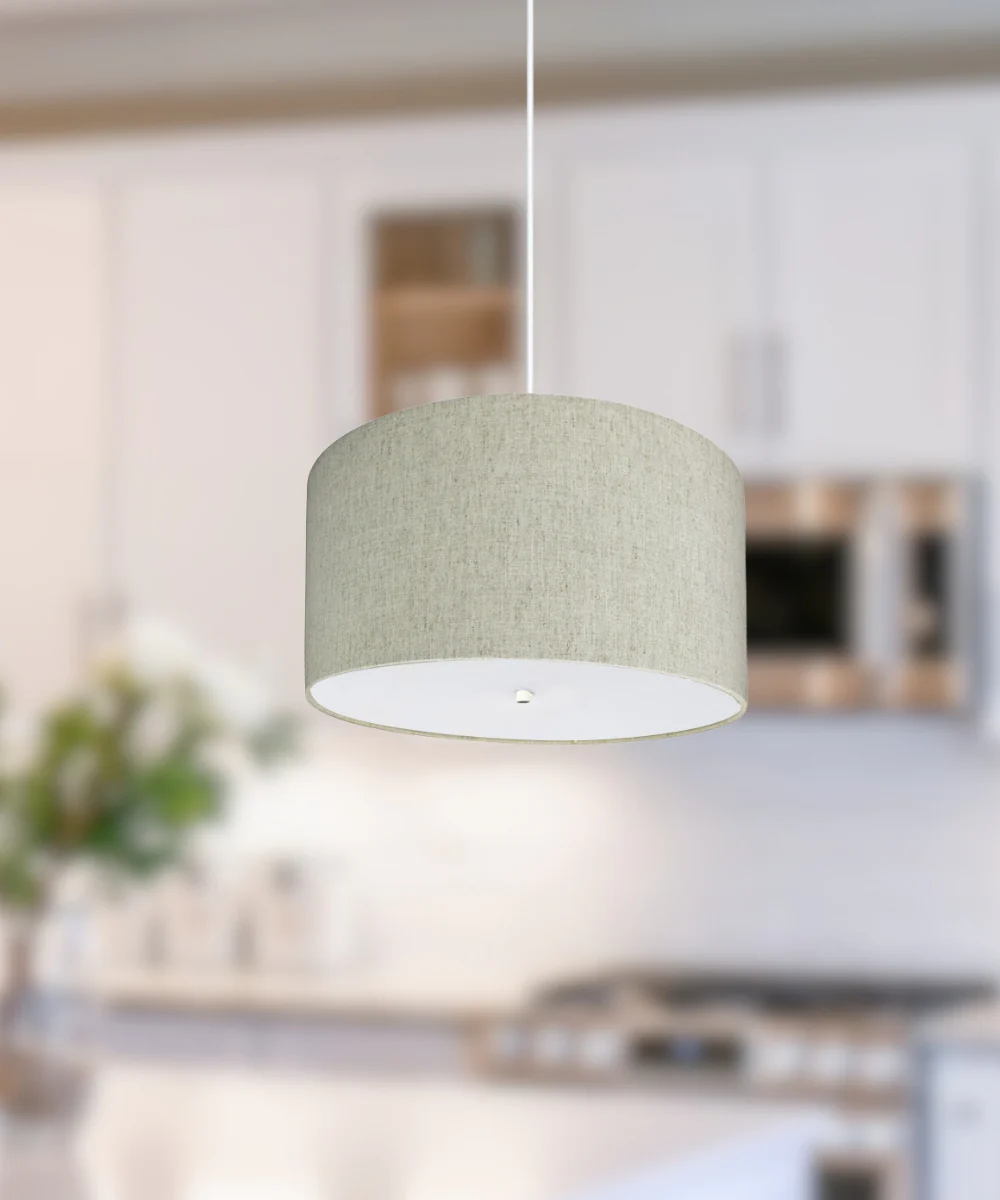 14" W 2 Light Pendant Textured Oatmeal Shade with Diffuser, White Cord - Image 4