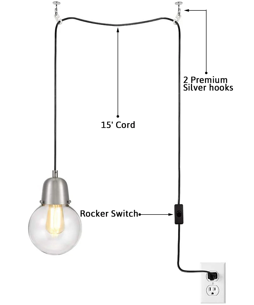 Plug-In Hanging LED Pendant Brushed Nickel Finish - Image 5