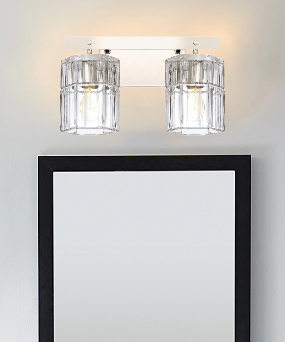 14"W Sloane 2-Light Vanity Polished Nickel with Clear Grooved Glass - Image 3
