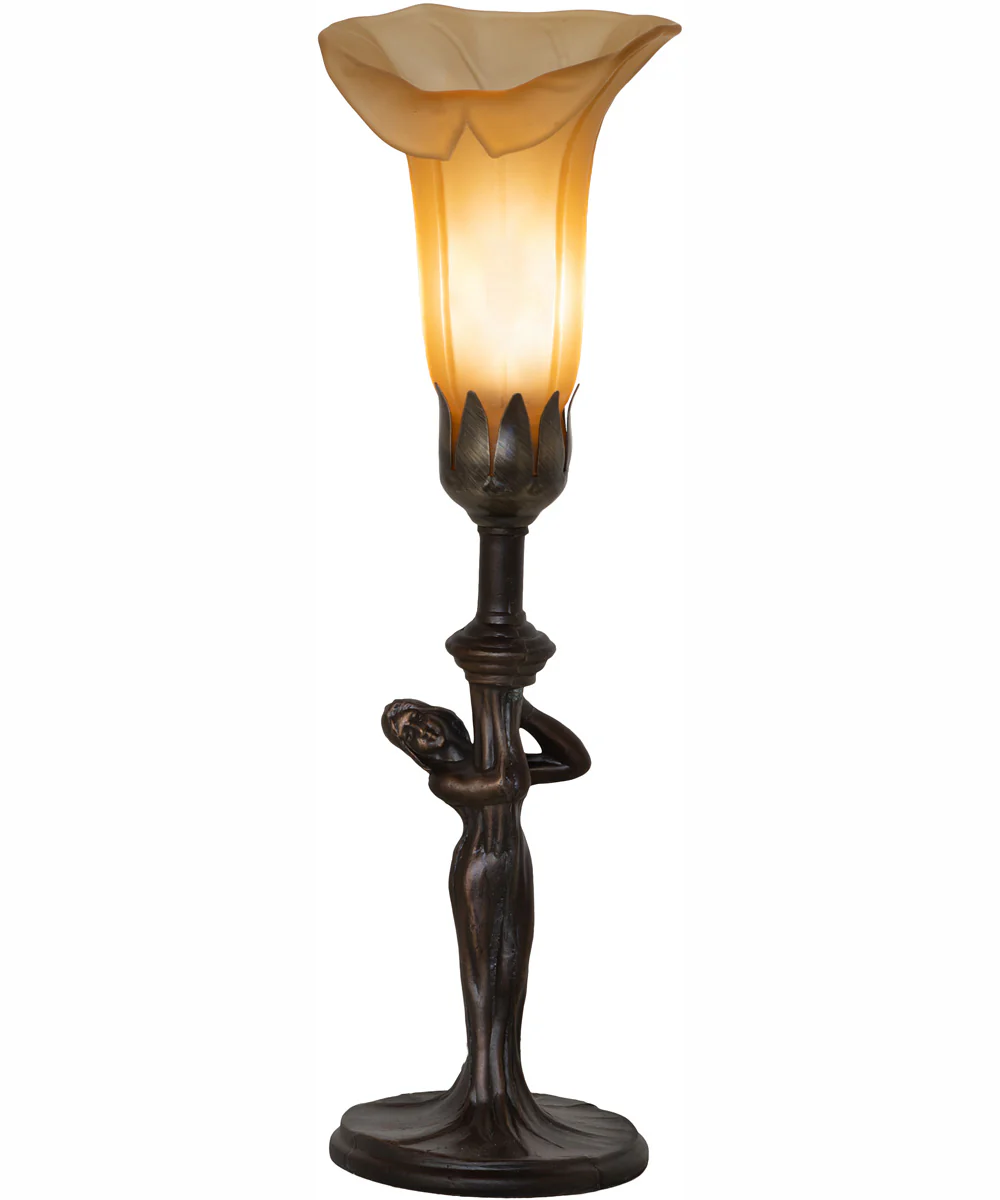 15" High Amber Tiffany Pond Lily Nouveau Lady Accent Lamp - Image 2