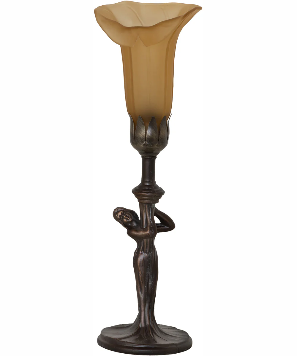 15" High Amber Tiffany Pond Lily Nouveau Lady Accent Lamp - Image 3