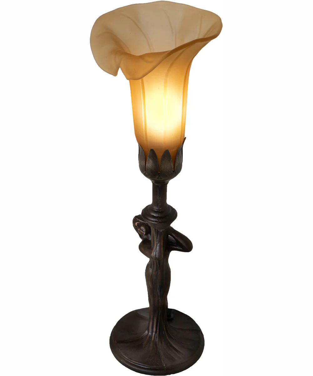 15" High Amber Tiffany Pond Lily Nouveau Lady Accent Lamp - Image 4