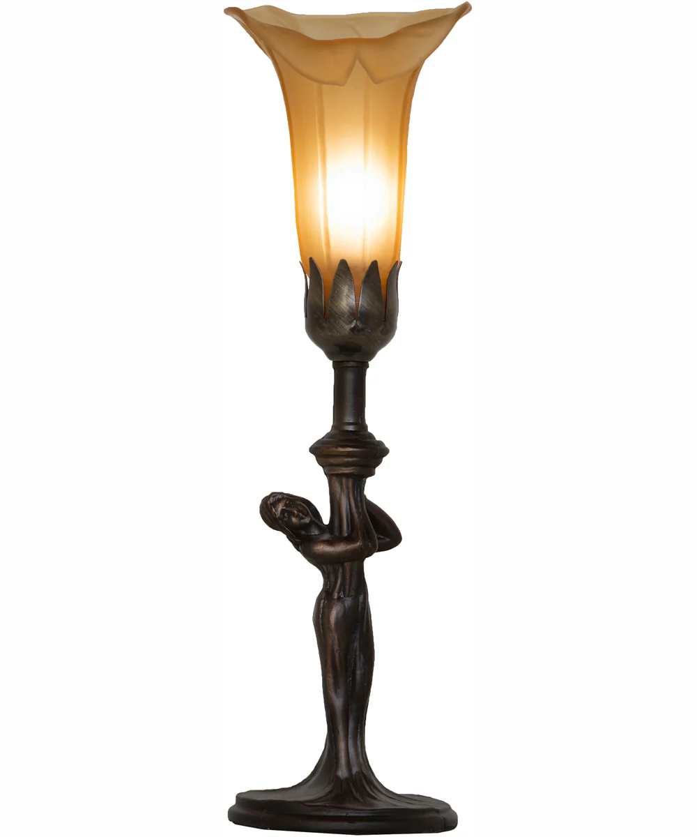 15" High Amber Tiffany Pond Lily Nouveau Lady Accent Lamp - Image 5