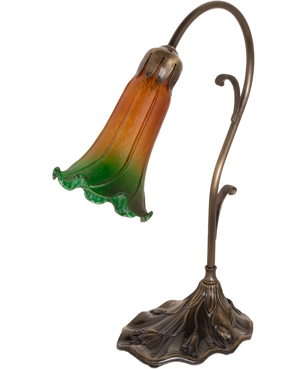 15" High Amber/Green Tiffany Pond Lily Accent Lamp - Image 3