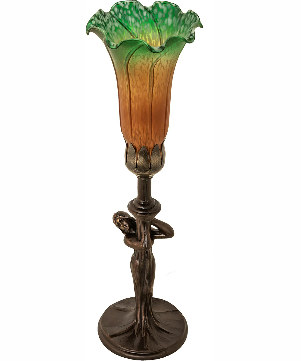 15" High Amber/Green Tiffany Pond Lily Nouveau Lady Accent Lamp - Image 3