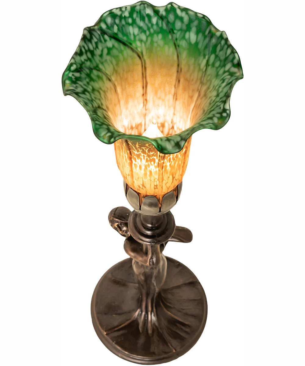 15" High Amber/Green Tiffany Pond Lily Nouveau Lady Accent Lamp - Image 4