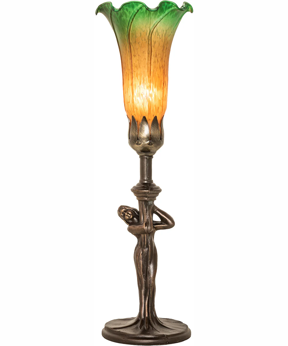 15" High Amber/Green Tiffany Pond Lily Nouveau Lady Accent Lamp - Image 5