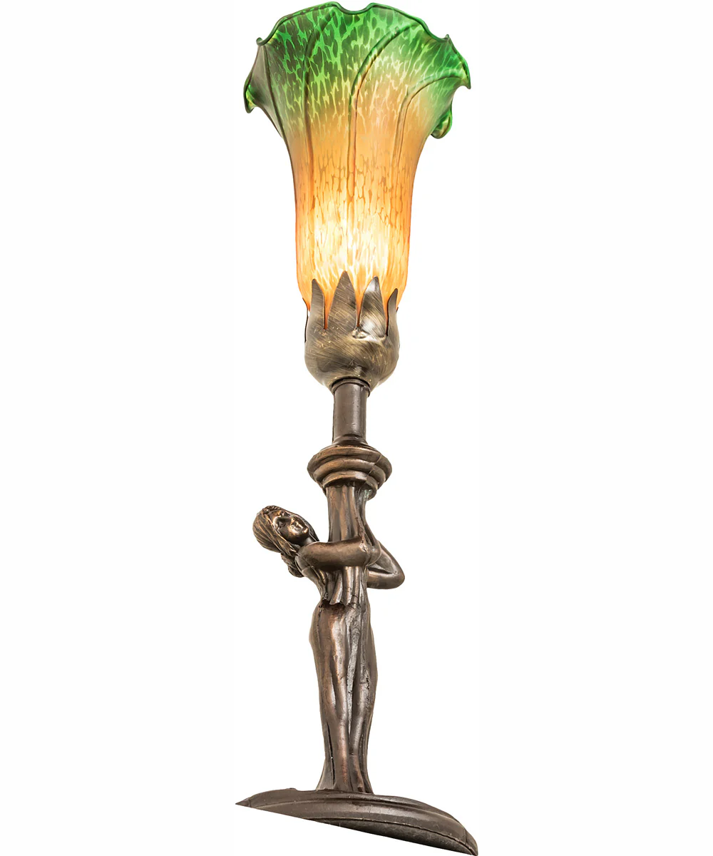 15" High Amber/Green Tiffany Pond Lily Nouveau Lady Accent Lamp - Image 6