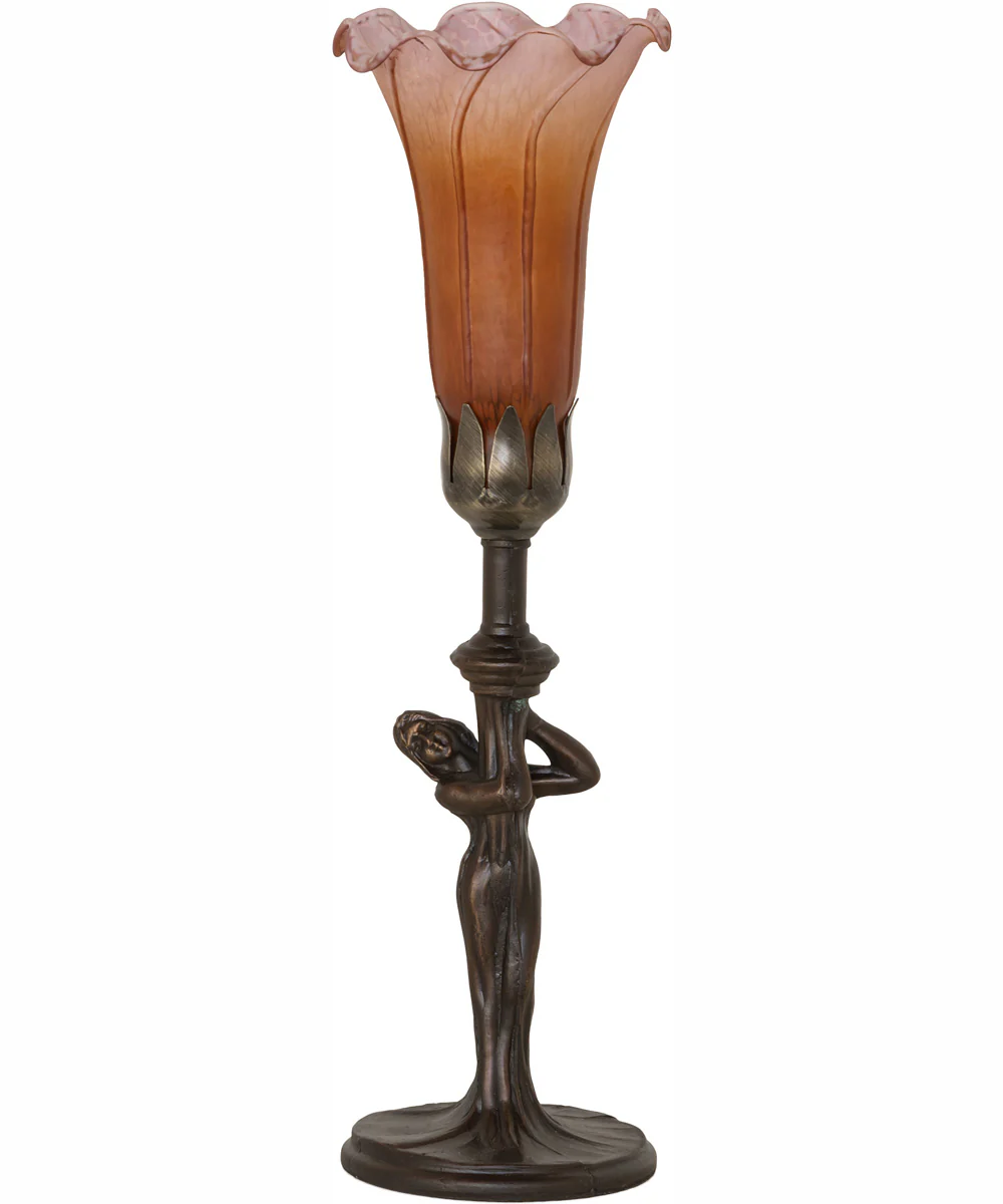 15" High Amber/Purple Tiffany Pond Lily Nouveau Lady Accent Lamp - Image 3