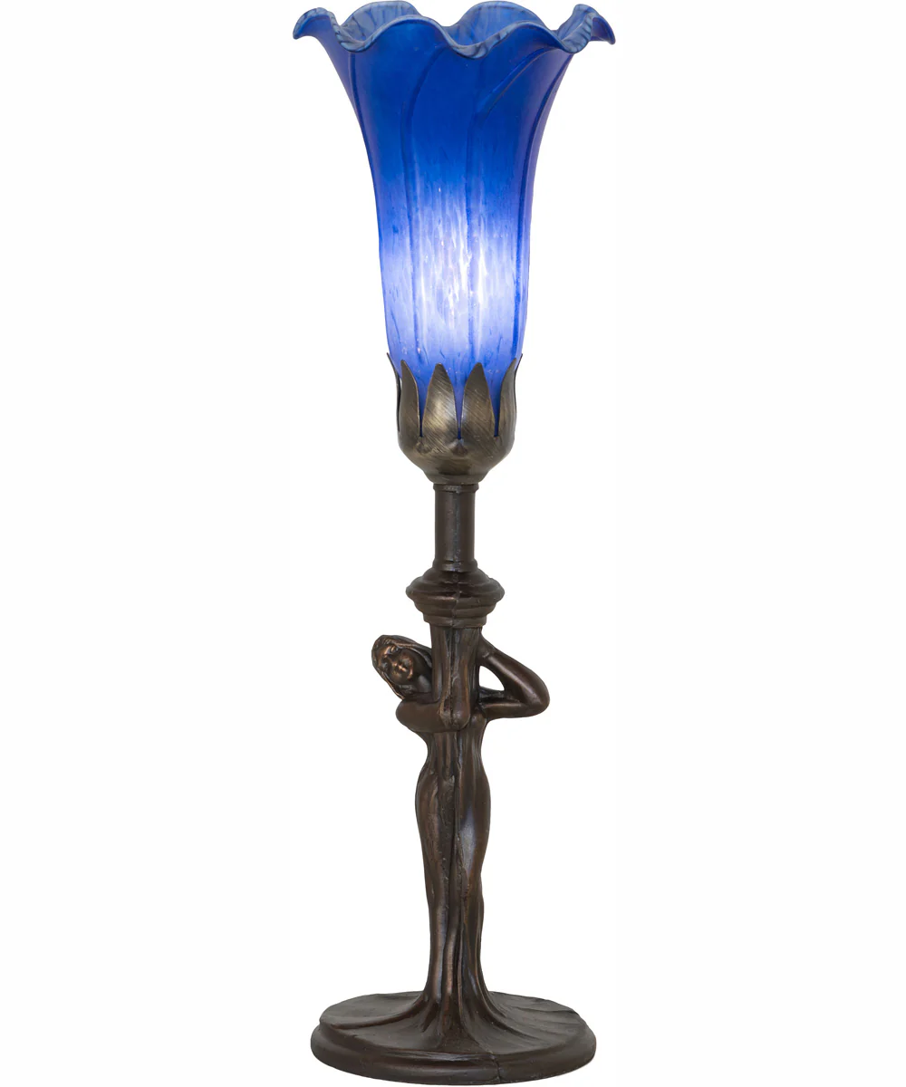 15" High Blue Tiffany Pond Lily Nouveau Lady Accent Lamp - Image 2