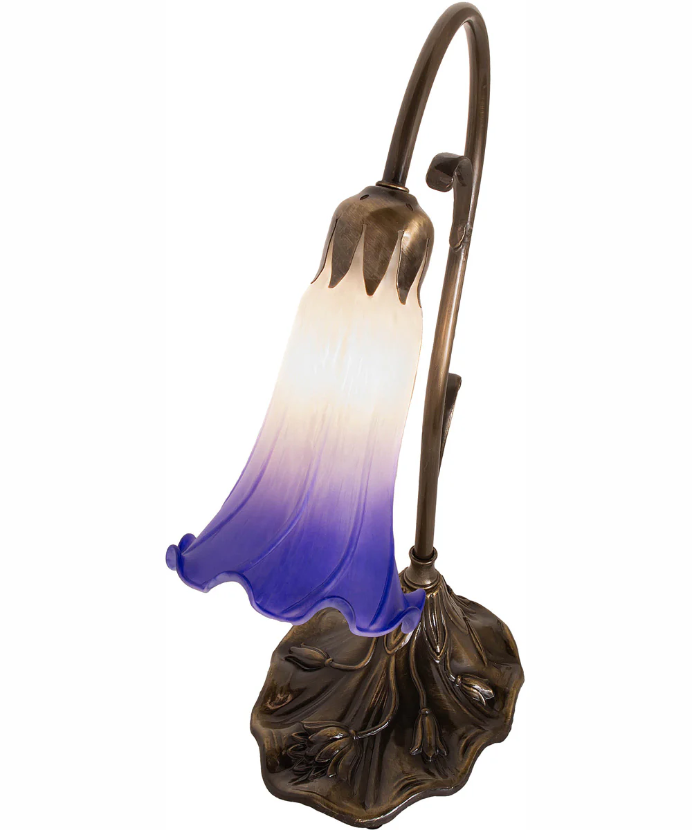 15" High Blue/White Tiffany Pond Lily Accent Lamp - Image 4