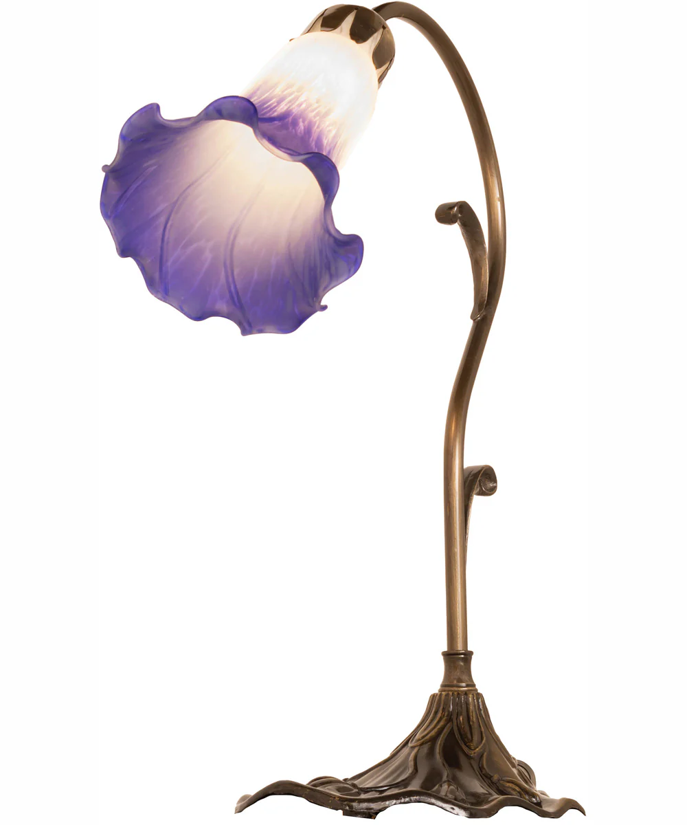 15" High Blue/White Tiffany Pond Lily Accent Lamp - Image 6